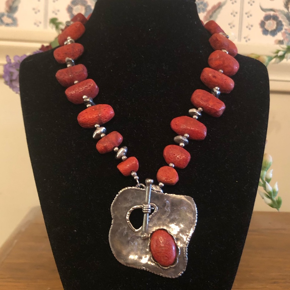Rare Silpada Sterling Silver Red Sponge Coral Toggle Clasp Necklace N0900 - Picture 16 of 16